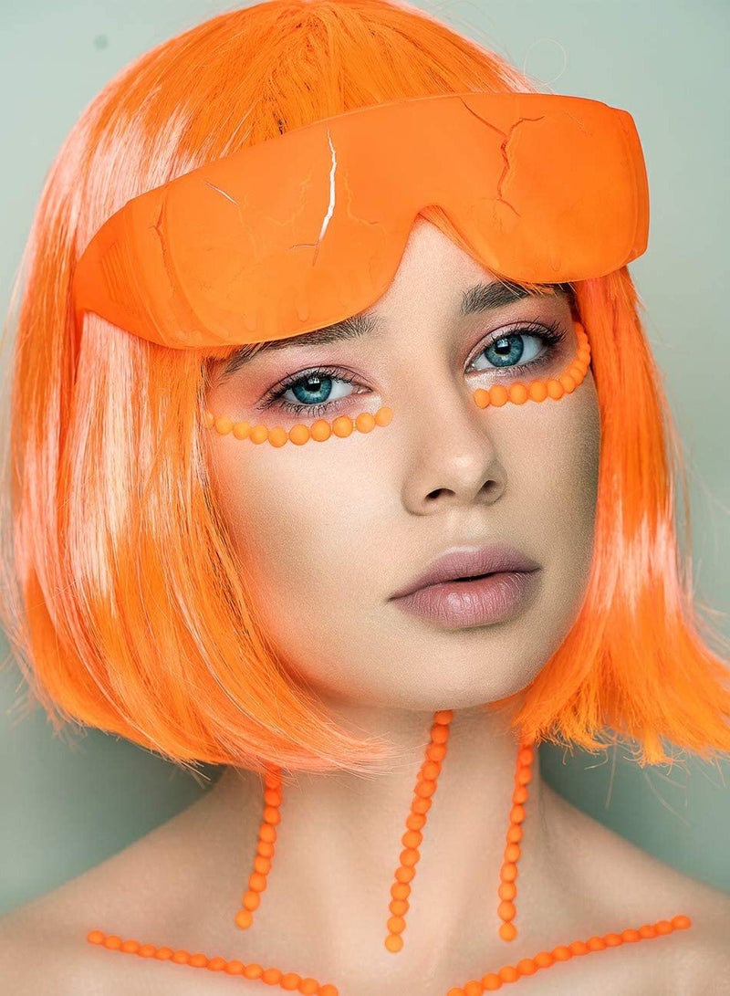 KASTWAVE Featured Wigs with Party Sunglasses, Makeup Party Kit, Color Bob Wig, Cosplay Wigs and Party Wigs, Party Wigs Decorations Favors (Orange) - Image 3