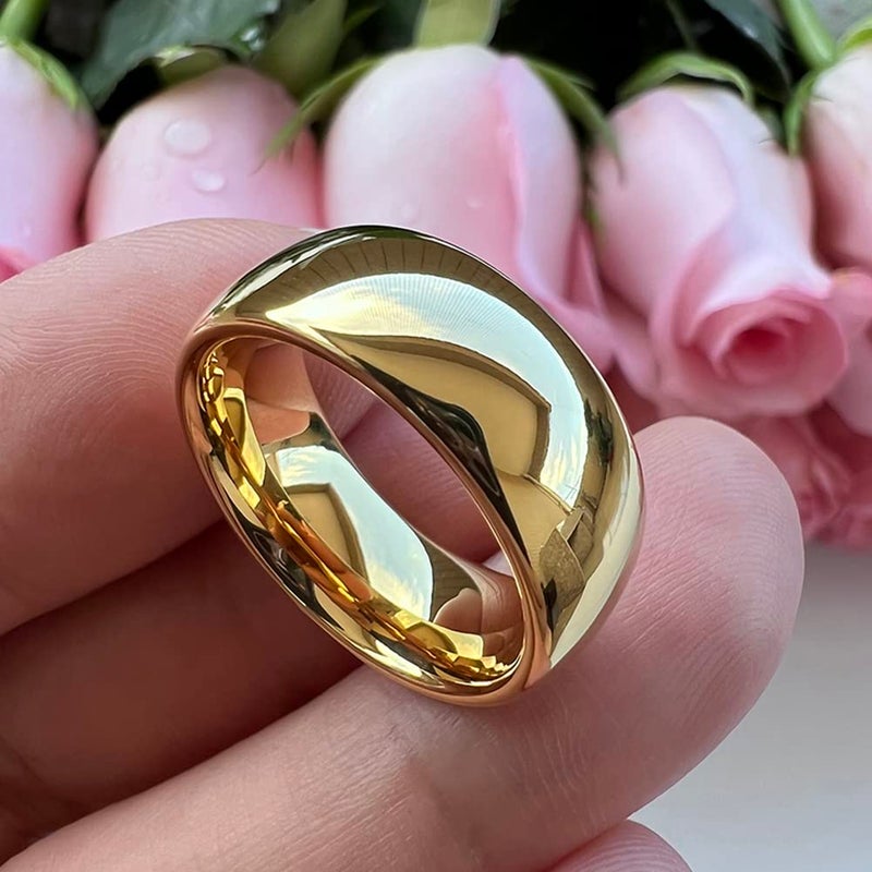 TUTISS 8mm Gold Tungsten Rings for Men Women Engagement Wedding Bands Domed Polished I Love You Engraved Comfort Fit Size 9 - Image 2