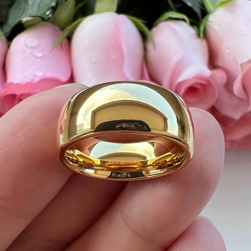 TUTISS 8mm Gold Tungsten Rings for Men Women Engagement Wedding Bands Domed Polished I Love You Engraved Comfort Fit Size 9 - Image 3