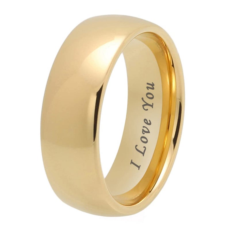 TUTISS 8mm Gold Tungsten Rings for Men Women Engagement Wedding Bands Domed Polished I Love You Engraved Comfort Fit Size 9 - Image 1