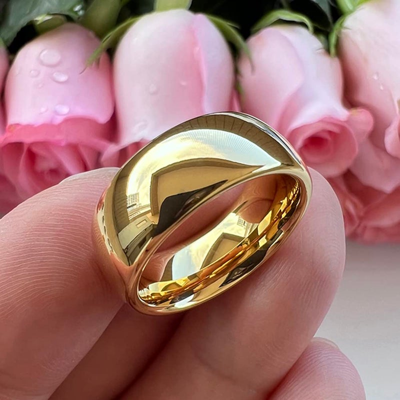TUTISS 8mm Gold Tungsten Rings for Men Women Engagement Wedding Bands Domed Polished I Love You Engraved Comfort Fit Size 9 - Image 4