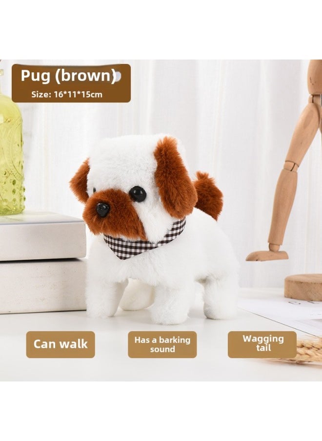 Children's Plush Electric Dog Toy 1-3 Stall Small Dog Stall Electronic Pet Simulation Machine-Color:Pug (brown) 