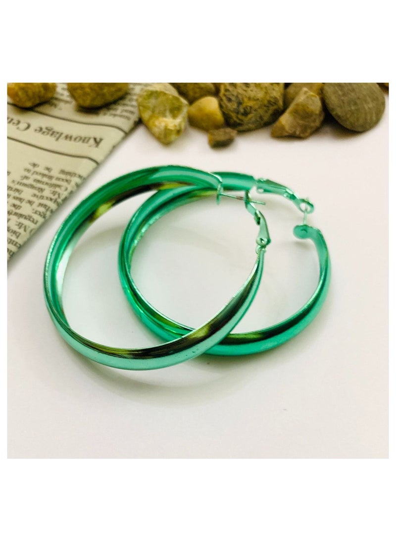 Generic - Fashion Cute Color Classic Rounded Hoops Earrings For Women Girls Green - Image 1