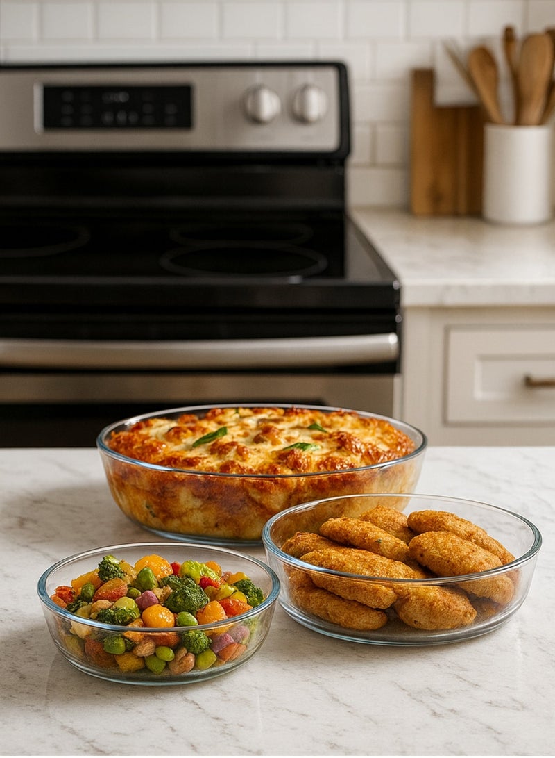 BASURRAH Oval Glass Baking Dish Set 3 Pieces – Heat Resistant Pyrex Oven Trays for Oven, Microwave & Freezer, Thermal Glass Bakeware Set 26 cm, 30 cm & 35 cm - Image 3