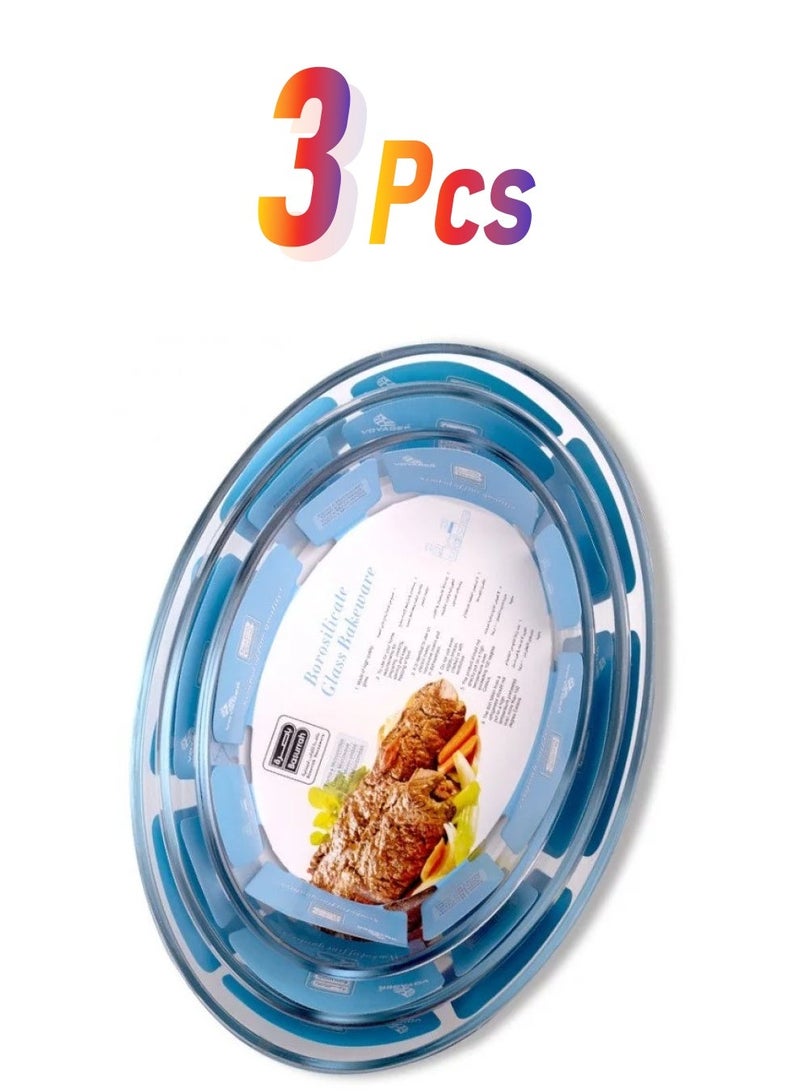 BASURRAH Oval Glass Baking Dish Set 3 Pieces – Heat Resistant Pyrex Oven Trays for Oven, Microwave & Freezer, Thermal Glass Bakeware Set 26 cm, 30 cm & 35 cm - Image 2
