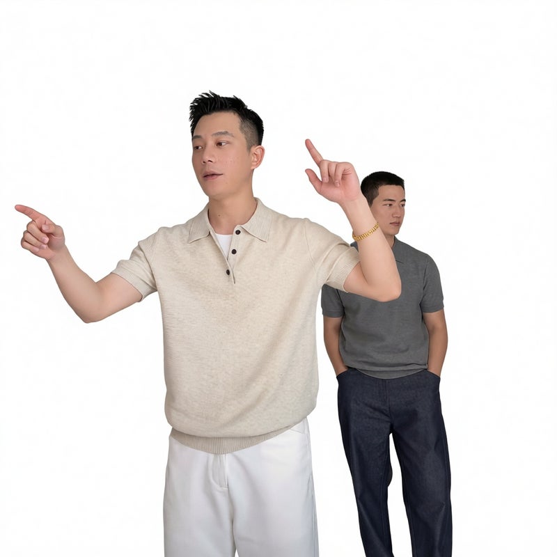 Men's Summer Slim Fit Short Sleeve Polo Shirt Business Casual Lightweight Top - Image 1