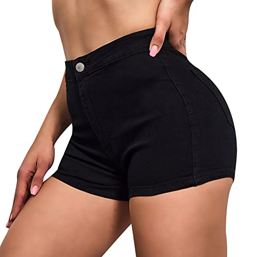 VIPONES Jeans Shorts Womens High Waisted Stretchy Sexy Butt-Lifting Hot Denim Shorts Black(301, L) - Image 1