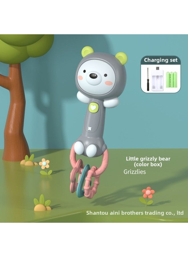 Infant Hand Stick Newborn Soothing Doll Infant 0-1 Year Old Baby Toy Sound And Light Hand Rattle-Color:Hand Rattle—bear (color Box) Rechargeable Version  - Image 1
