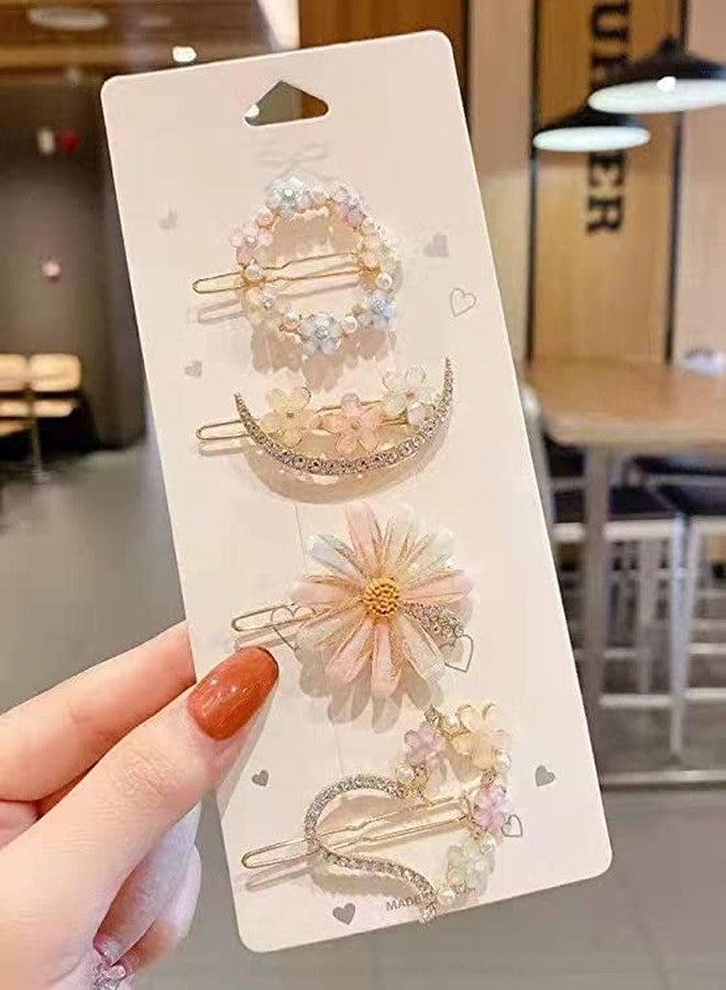 hkd Crystal Rhinestones Hair Barrettes 4 Pieces Flower French Clip Vintage Spring Hair Clips Alloy Rhinestone Barrette Retro Elegant Hair Clips Hair Jewelry for Women Girls Hair Styling Tools - Image 4