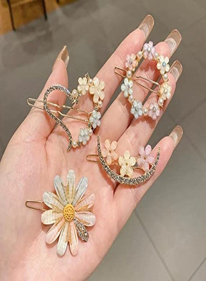 hkd Crystal Rhinestones Hair Barrettes 4 Pieces Flower French Clip Vintage Spring Hair Clips Alloy Rhinestone Barrette Retro Elegant Hair Clips Hair Jewelry for Women Girls Hair Styling Tools - Image 1