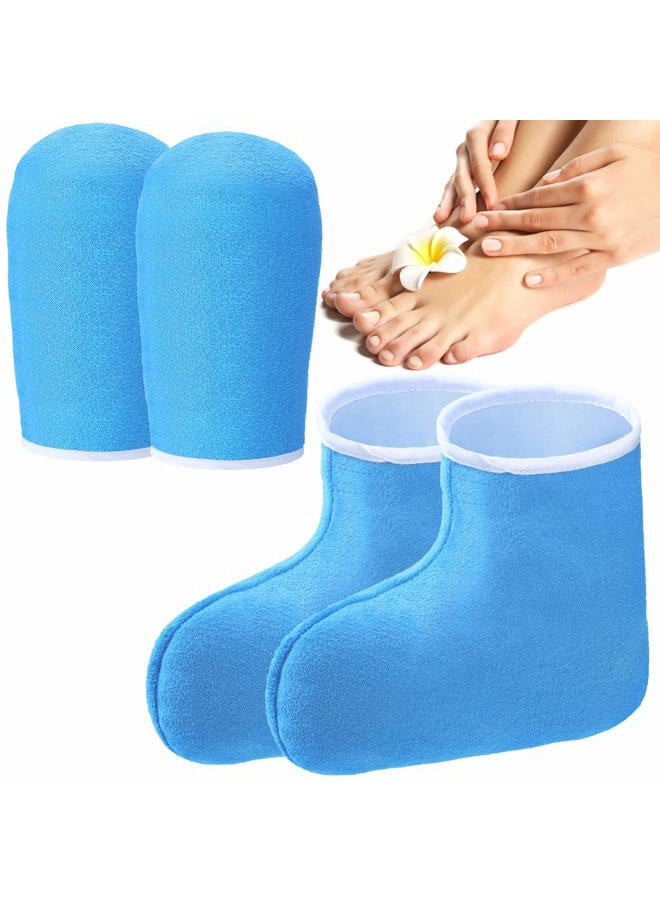 Geyoga Paraffin Wax Mitts for Hand and Feet Paraffin Mitts and Booties Terry Cloth Booties Essential Oil Gloves for Hand Foot Care Spa Pedicure Thermal Treatment Wax Accessories(Blue) - Image 1
