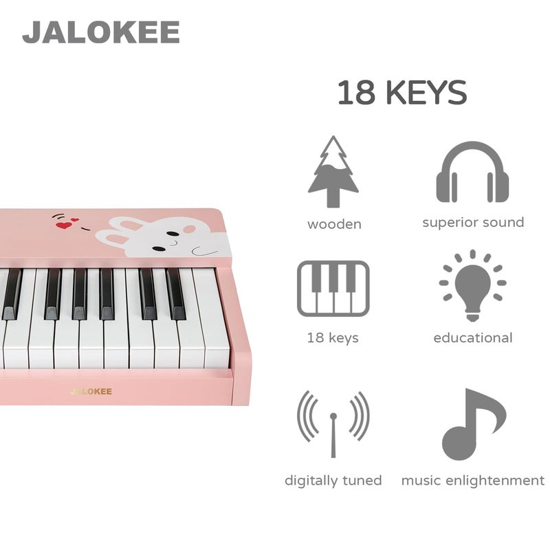JALOKEE Kids Piano Keyboard, 18 Keys Digital Piano for Kids, Mini Music Educational Instrument Toy, Wood Toy for Toddlers Girls Boys (Pink) - Image 2