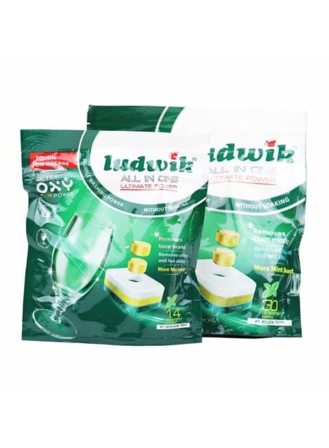 ludwik Ludwik All-in-One Dishwasher Tablets with Mint Extract, 30 Tablets + 14 Tablets  - Image 1