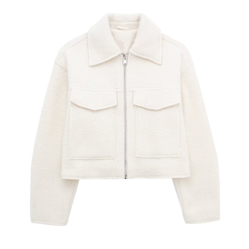 Chic Street Fashion Short Wool Jacket D69237 Milky White 