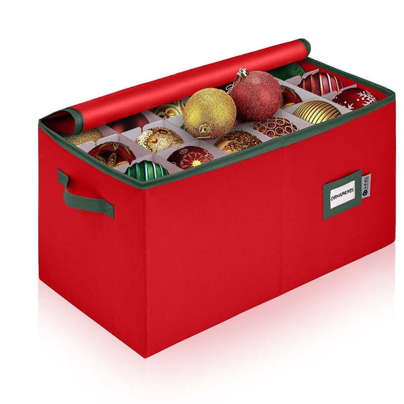 Christmas Ornament Storage Container with Dividers  Box Stores Up to 54 Ornaments Zippered Convenient Adjustable Large Organizer Bin to Protect Holiday Dcor Fits Most Standard Size Red