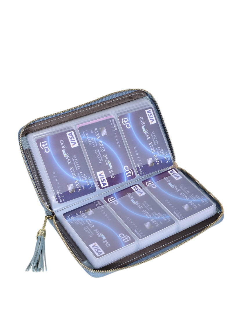 SYOSI Genuine Leather Credit Card Holder Zipper Wallet, RFID Blocking Secure Card Case, Leather Card Case Organizer with 60 Card Slots, Suitable for Women Girl Perfect Gift - Image 4