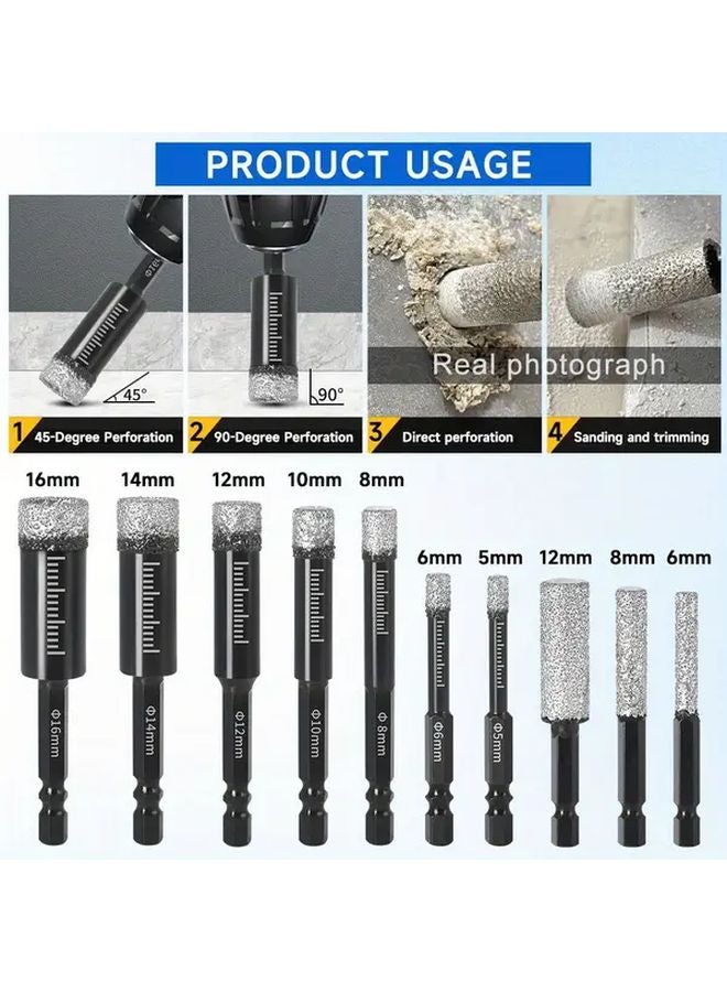 10Pcs Diamond Drill Bit Set For Ceramic Tile Glass Marble Dry Wet Use 5 16mm - Image 4