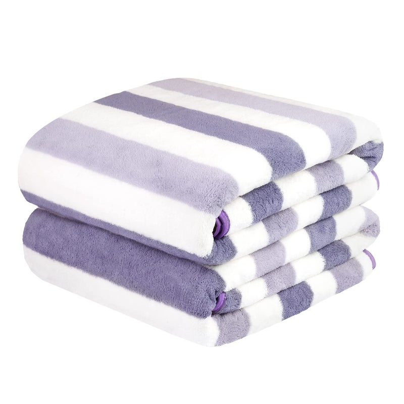 JML Microfiber Bath Towels  Bath Towel 2 Pack(30"" x 60"")  Oversized  Soft  Super Absortbent and Fast Drying  Multipurpose Use for Sports  Fitness  Yoga  Coral Fleece Stripe Purple - Image 3