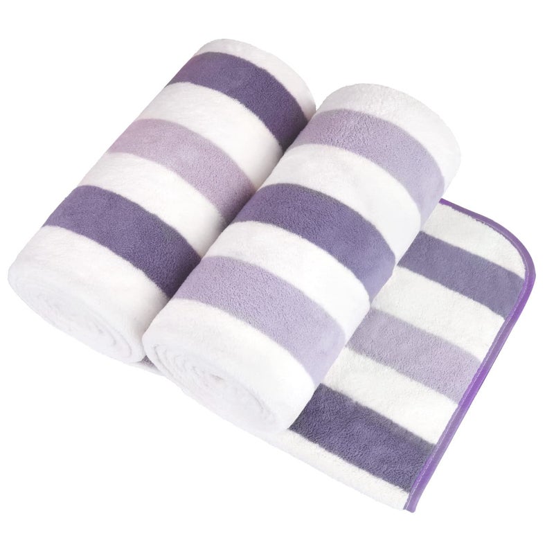 JML Microfiber Bath Towels  Bath Towel 2 Pack(30"" x 60"")  Oversized  Soft  Super Absortbent and Fast Drying  Multipurpose Use for Sports  Fitness  Yoga  Coral Fleece Stripe Purple - Image 1