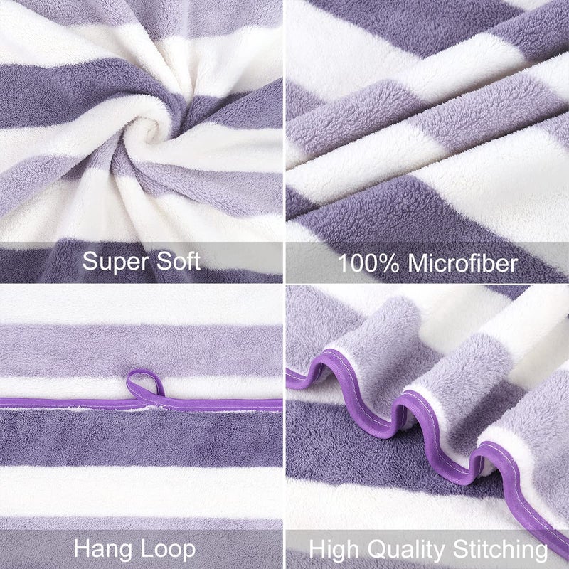 JML Microfiber Bath Towels  Bath Towel 2 Pack(30"" x 60"")  Oversized  Soft  Super Absortbent and Fast Drying  Multipurpose Use for Sports  Fitness  Yoga  Coral Fleece Stripe Purple - Image 5