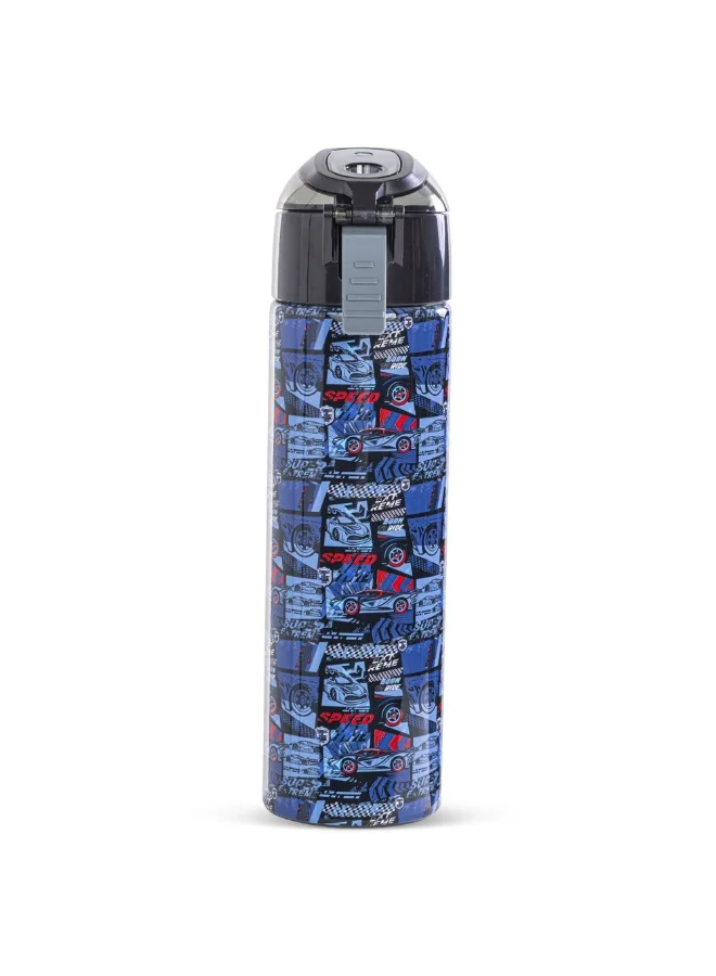 Eazy Kids Eazy Kids - Insulated Stainless Steel Water Bottle w/Spray -Car Racing, 640ml Blue