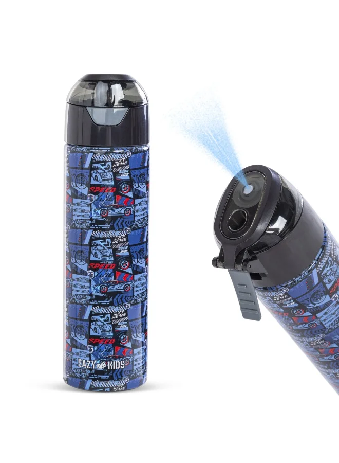 Eazy Kids Eazy Kids - Insulated Stainless Steel Water Bottle w/Spray -Car Racing, 640ml Blue