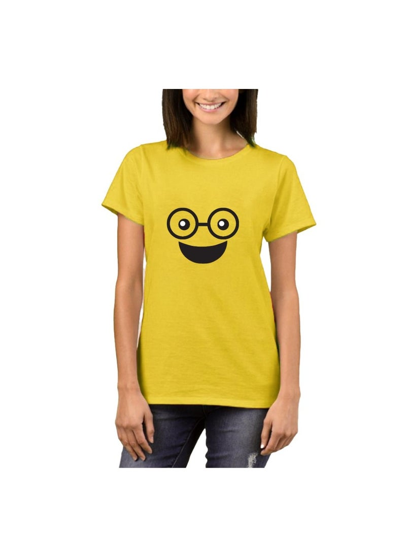 PRINTSHOP4ME - Adult Yellow Smiley Face T-Shirt Unisex Round Neck Short Sleeve Cotton T-Shirt-Soft And Comfortable Tshirt - Image 1