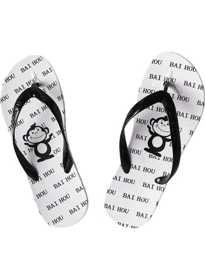 BAIHOU Men'S Flip Flops Four Seasons Outdoor Cartoon Black And White Print Beach Slippers R-17 White 42-43 - Image 3