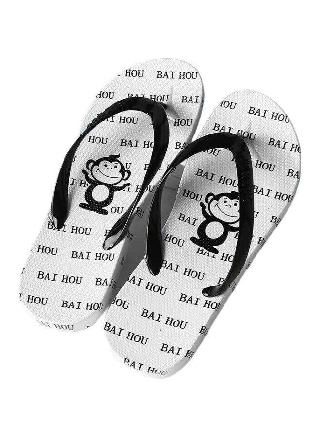 BAIHOU Men'S Flip Flops Four Seasons Outdoor Cartoon Black And White Print Beach Slippers R-17 White 42-43 - Image 1