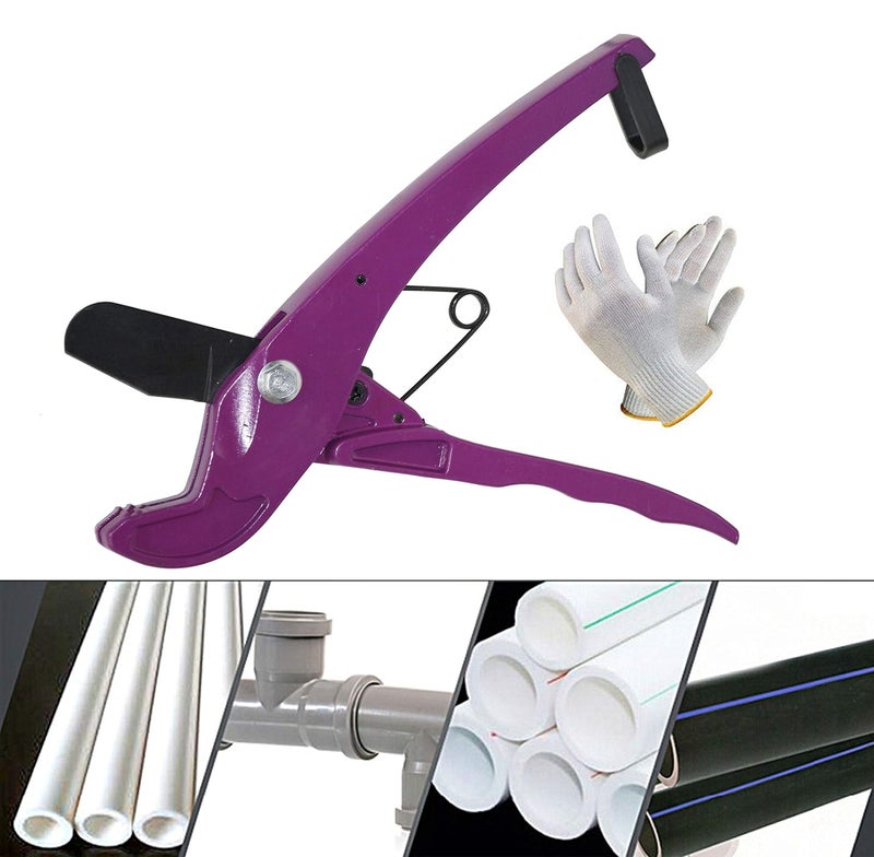 Digital Craft 36mm Aluminum Alloy Scissors Tube Cutter Tool with Fixed Bracket and Surface Painting Process for Plastic PVC PPR Pipe Cutting with Safety Hand Gloves