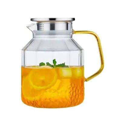 Borosilicate Glass Water Jug with Stainless Steel lid and Golden Handle Pitcher for Juice Detox Water iced Coffee Milk Sun Tea jar Carafe (Golden Handle 1.5 L)  - Image 1