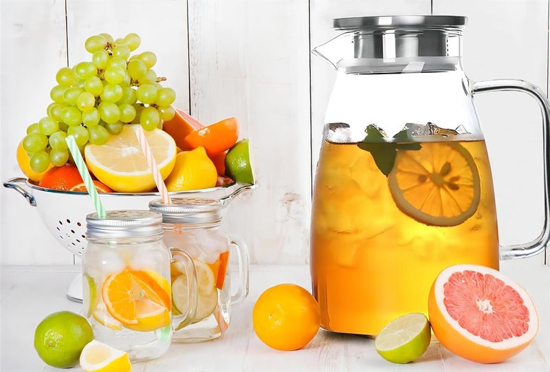 Borosilicate Glass Water Jug with Stainless Steel lid and Golden Handle Pitcher for Juice Detox Water iced Coffee Milk Sun Tea jar Carafe (Golden Handle 1.5 L)  - Image 3
