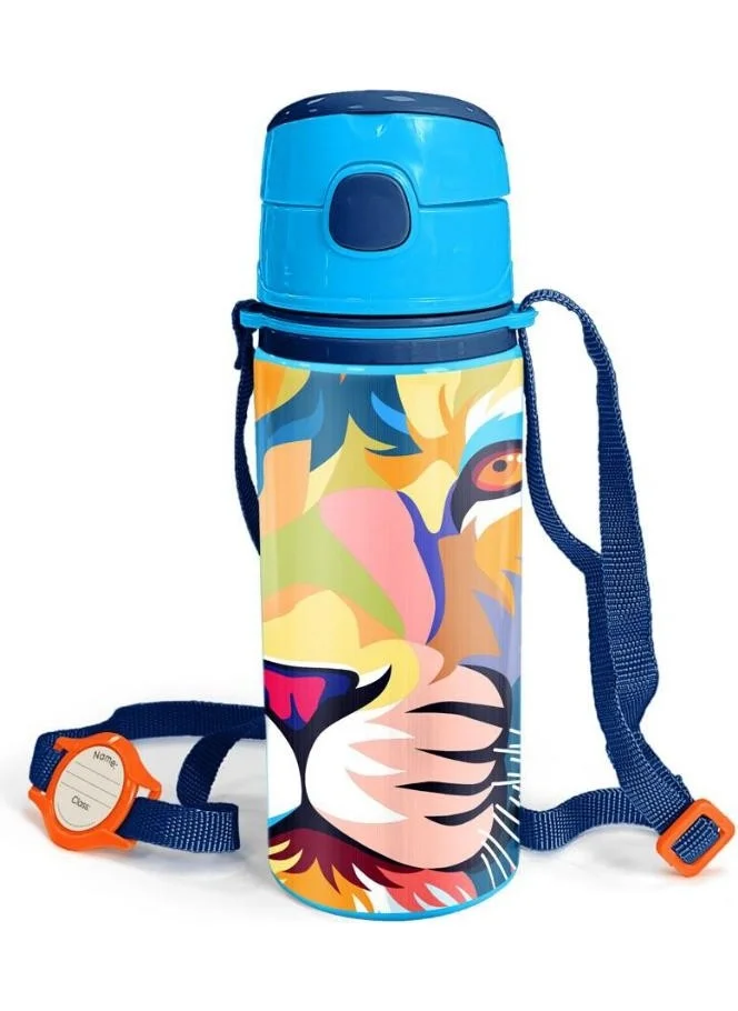 كورال هاي Kids Dark Blue Saks Lion Patterned Aluminum Flask with Straw 600 ml 11938