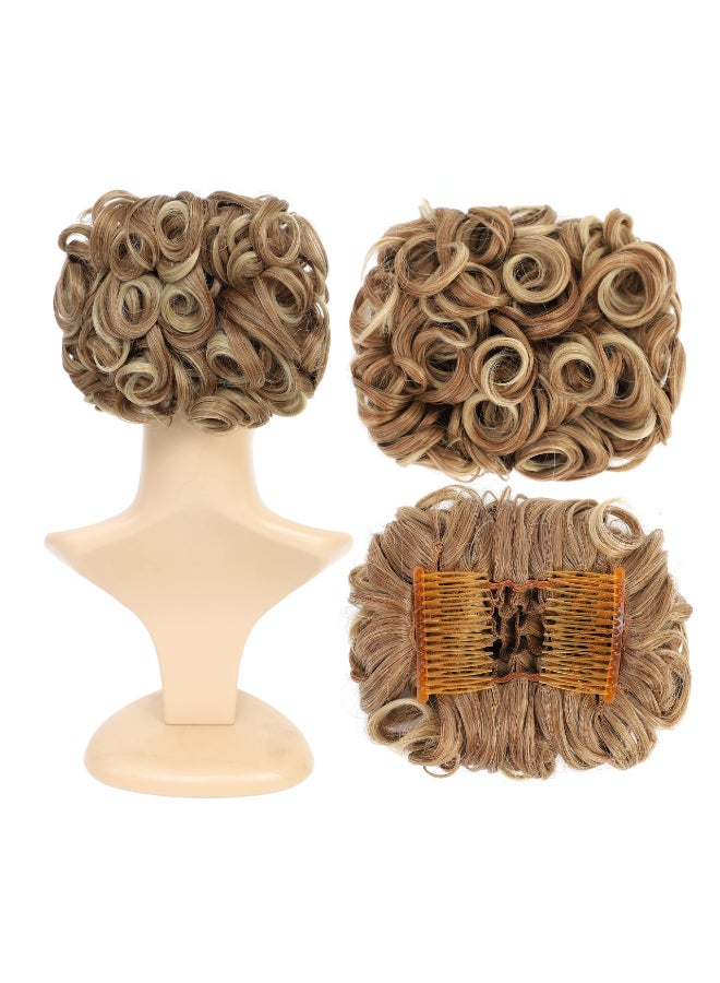 SWACC Short Messy Curly Dish Hair Bun Extension Easy Stretch hair Combs Clip in Ponytail Extension Scrunchie Chignon Tray Ponytail Hairpieces Light BrownBeige Mixed12T24 - Image 2