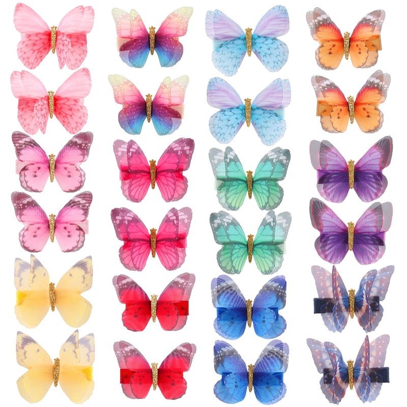 Cinaci 24 Pack12 Pairs Realistic Colorful Butterfly Fully Lined Cloth Fabric Covered Alligator Hair Clips Bow Barrettes Accessories Hairgrips for Baby Girls Toddlers Infants Kids Women
