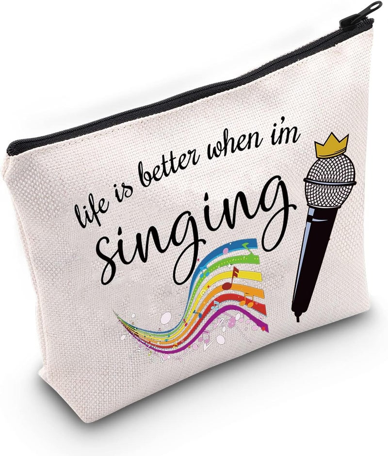 LEVLO Singing Cosmetic Make Up Bag Music Lover Gift Life Is Better When Im Singing Makeup Zipper Pouch For Women Girls