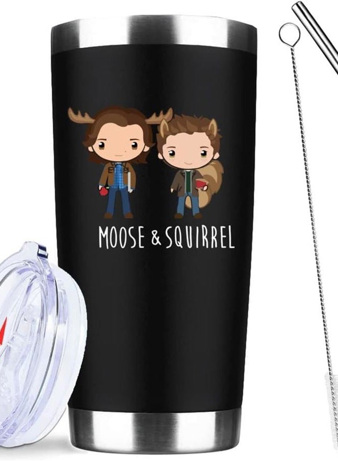 ATHAND Supernatural Merchandise Gifts Sam & Dean Moose & Squirrel Insulated Tumbler Cups Coffee Wine Mug With Lid Straw 20 OZ - Gifts Ideas for TV Show Fan,Friends, Family and Your Soul Mates (Black) - Image 1