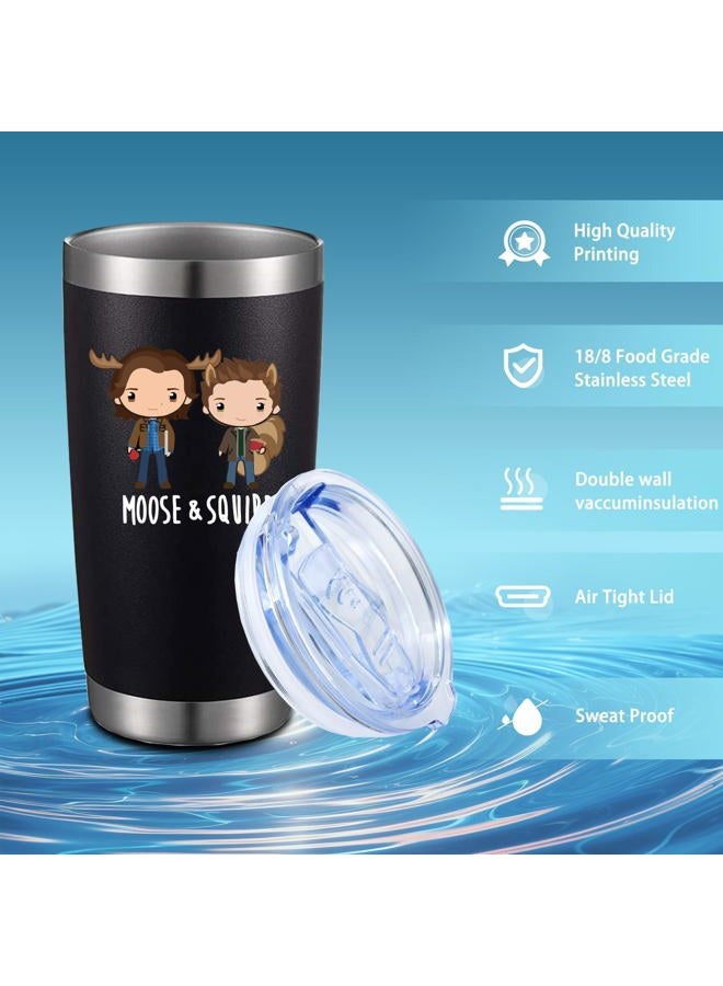 ATHAND Supernatural Merchandise Gifts Sam & Dean Moose & Squirrel Insulated Tumbler Cups Coffee Wine Mug With Lid Straw 20 OZ - Gifts Ideas for TV Show Fan,Friends, Family and Your Soul Mates (Black) - Image 2