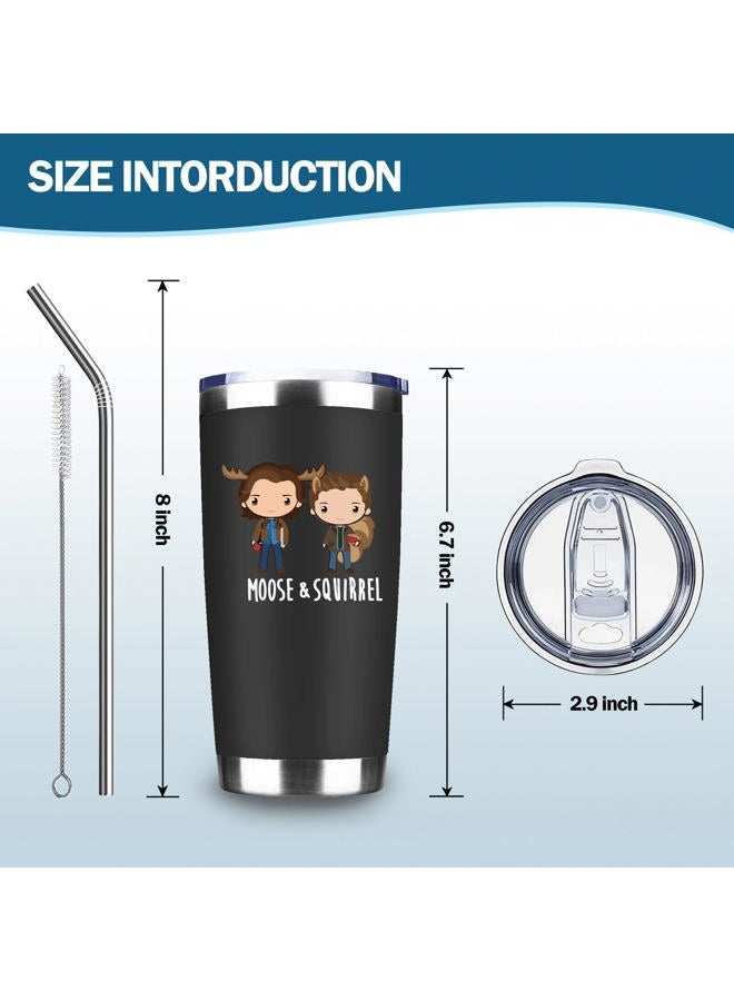 ATHAND Supernatural Merchandise Gifts Sam & Dean Moose & Squirrel Insulated Tumbler Cups Coffee Wine Mug With Lid Straw 20 OZ - Gifts Ideas for TV Show Fan,Friends, Family and Your Soul Mates (Black) - Image 5