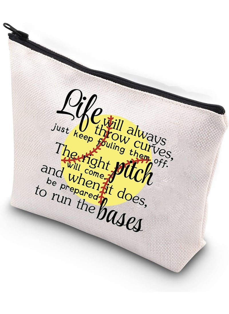 WCGXKO - WCGXKO Softball Gift Softball Player Inspirational Gift Life Will Always Throw Curves Softball Theme Makeup Bag (Throw Curves) - Image 1