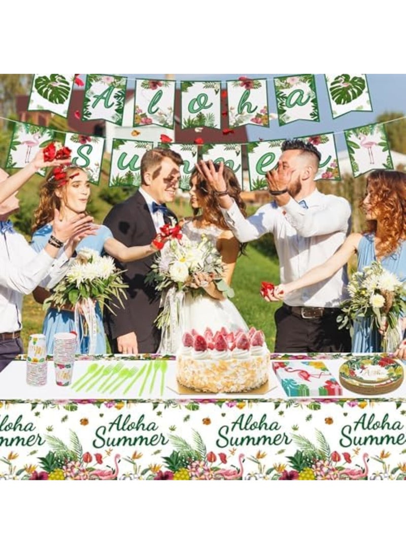 Luckam زينة حفلة ألوها، مجموعة زينة حفلة هاواي 118 قطعة أطباق ورقية أكواب مناديل مفرش طاولة للحفلات الصيفية على الشاطئ وحفلات المسبح للضيوف 16 - Image 3