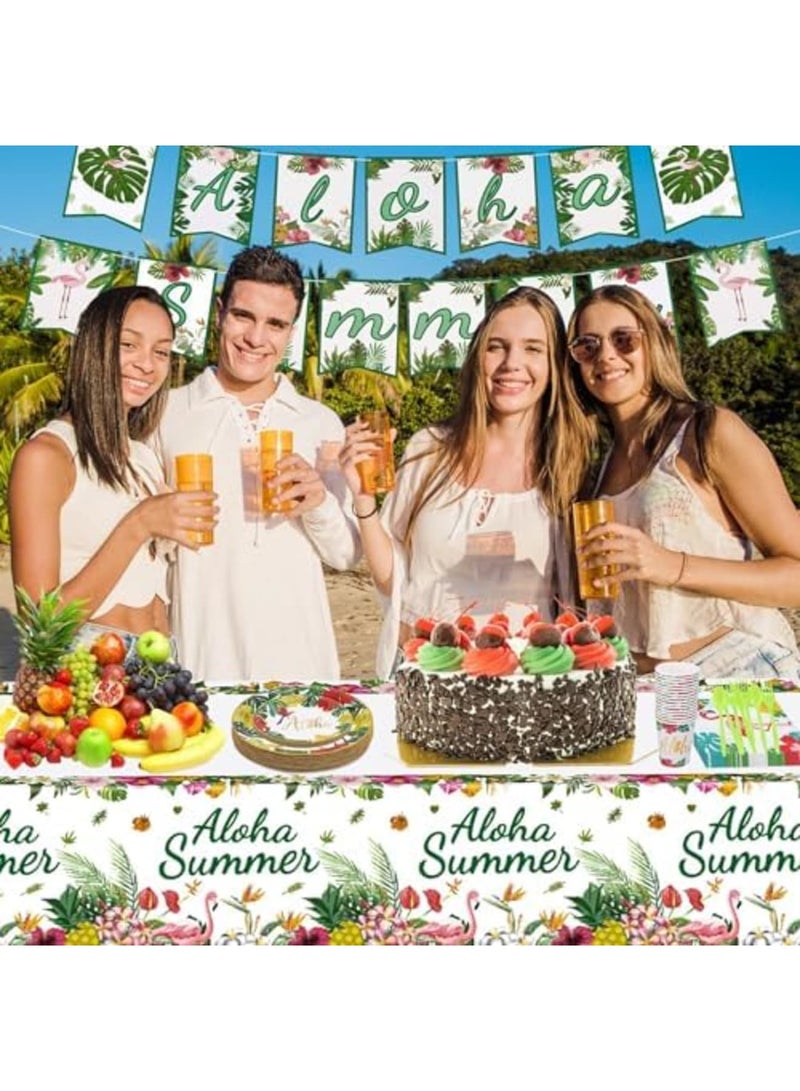Luckam زينة حفلة ألوها، مجموعة زينة حفلة هاواي 118 قطعة أطباق ورقية أكواب مناديل مفرش طاولة للحفلات الصيفية على الشاطئ وحفلات المسبح للضيوف 16 - Image 2