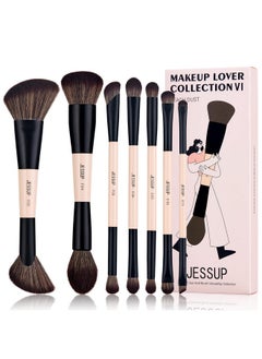Jessup Jessup Makeup Brushes Set 7pcs Double Sided Makeup Brushes for Foundation Concealer Blush Eyeshadow Contour Bronzer Powder Blending Eyebrow Eyeliner, Cruelty-Free Make up Brushes Peach Dust T600  - Image 1