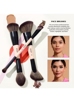 Jessup Jessup Makeup Brushes Set 7pcs Double Sided Makeup Brushes for Foundation Concealer Blush Eyeshadow Contour Bronzer Powder Blending Eyebrow Eyeliner, Cruelty-Free Make up Brushes Peach Dust T600  - Image 4