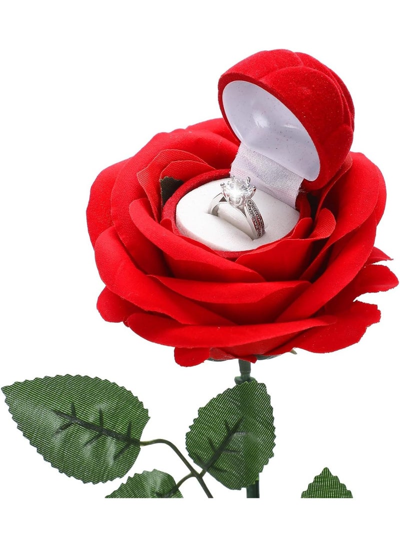 FDTY Premium Red Rose Ring Box with Stem – Elegant Jewelry Case for Engagement, Proposal, Wedding, Anniversary – Classic Style Romantic Gift for Bride and Couple - Image 1