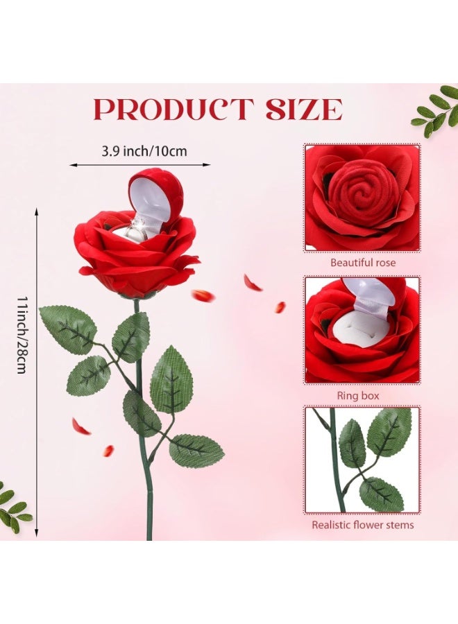 FDTY Premium Red Rose Ring Box with Stem – Elegant Jewelry Case for Engagement, Proposal, Wedding, Anniversary – Classic Style Romantic Gift for Bride and Couple - Image 3