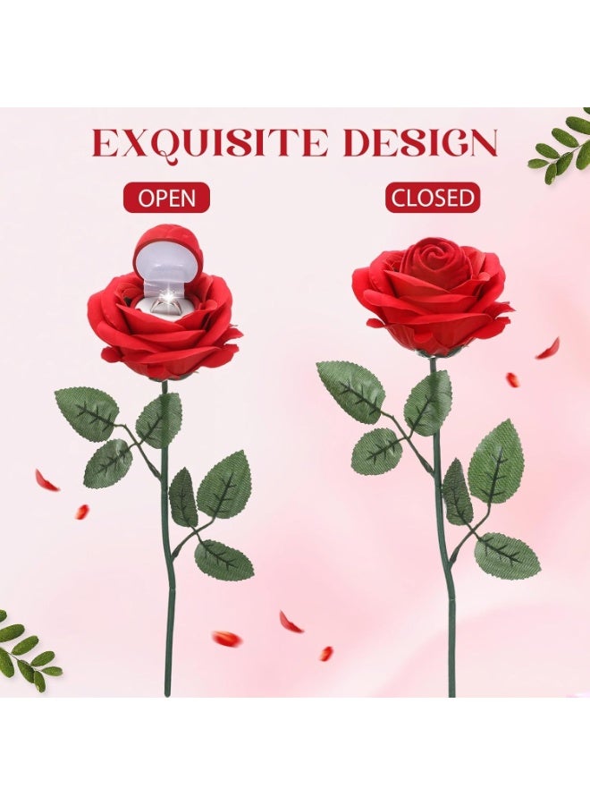 FDTY Premium Red Rose Ring Box with Stem – Elegant Jewelry Case for Engagement, Proposal, Wedding, Anniversary – Classic Style Romantic Gift for Bride and Couple - Image 4