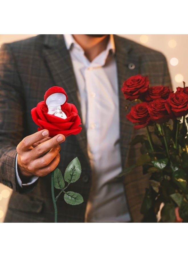 FDTY Premium Red Rose Ring Box with Stem – Elegant Jewelry Case for Engagement, Proposal, Wedding, Anniversary – Classic Style Romantic Gift for Bride and Couple - Image 2
