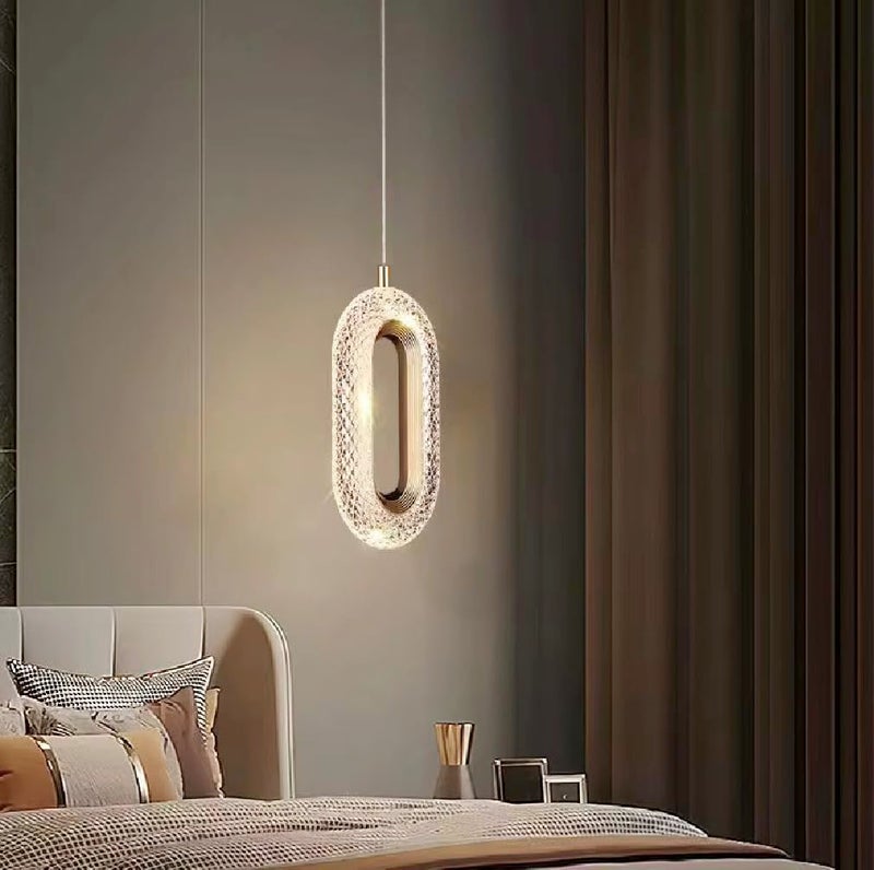 Groeien 12W | 3 Color Gold Finish Modern LED Crystal Oval Hanging Pendant Ceiling Lamp Fixture | Chandelier for Home, Indoor, Outdoor,Living Room, Bedroom(Oval-Crystal Ring, 1) - Image 3