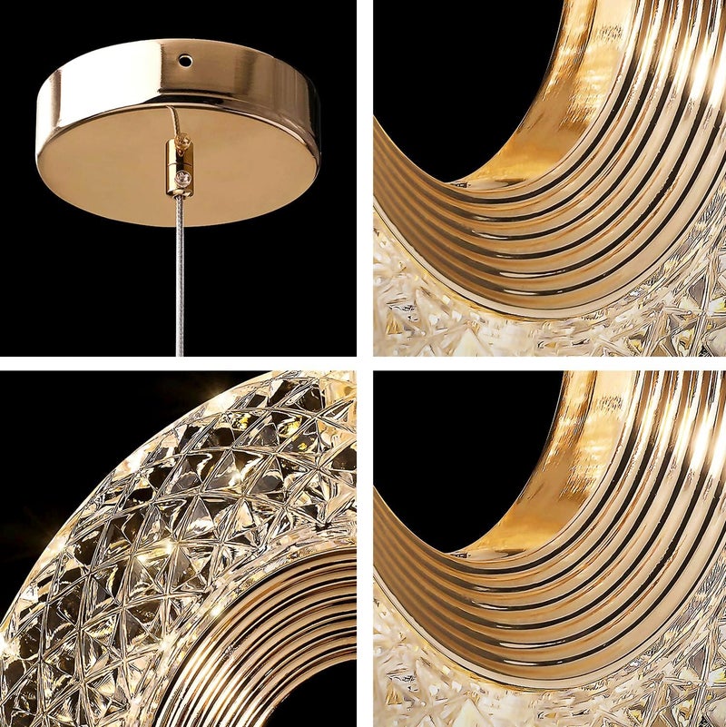 Groeien 12W | 3 Color Gold Finish Modern LED Crystal Oval Hanging Pendant Ceiling Lamp Fixture | Chandelier for Home, Indoor, Outdoor,Living Room, Bedroom(Oval-Crystal Ring, 1) - Image 5